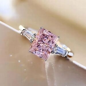 NEW Pink Emerald Cut Fashion Ring Size 7